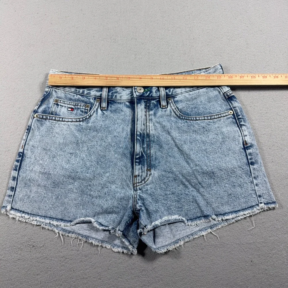 Vintage Tommy Jeans Denim Shorts Women 30 High Rise Raw Hem Acid Wash Light Blue - Picture 7 of 11